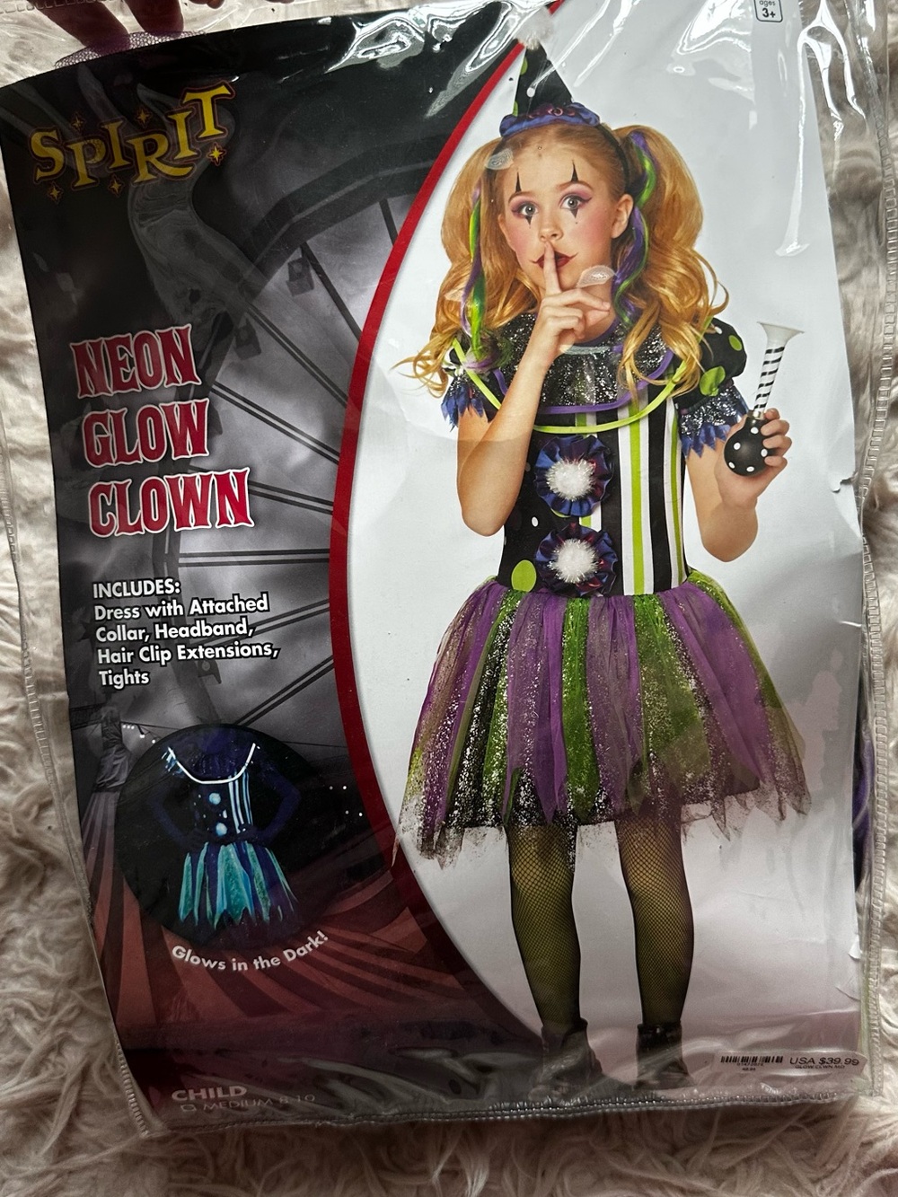 Spirit Neon Glow Clown Costume - Purple & Green